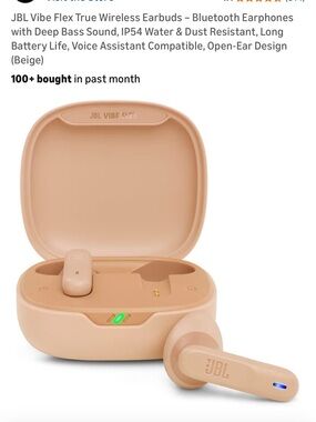 JBL True Wireless Earbuds in Beige with Matching Charging Case
